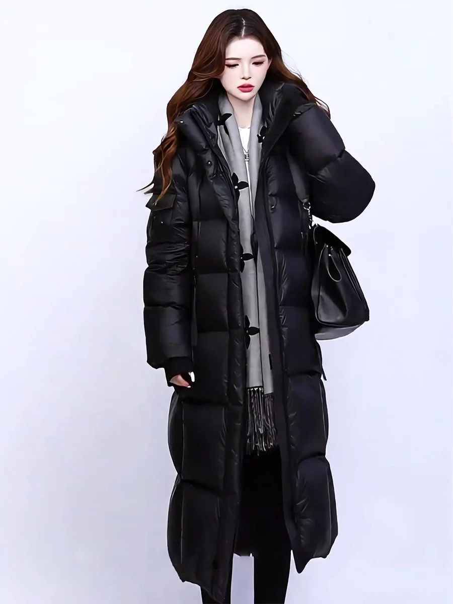

Женское длинное пуховое пальто с капюшоном, утепленное, зимнее, теплое, в корейском стиле, выше колена