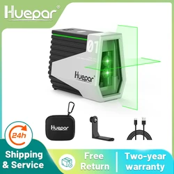 Huepar E011G Green Laser Level Self Leveling Cross Line Rechargeable Tool & Motion Sensor & Pulse Mode -Wave Your Hand to Switch