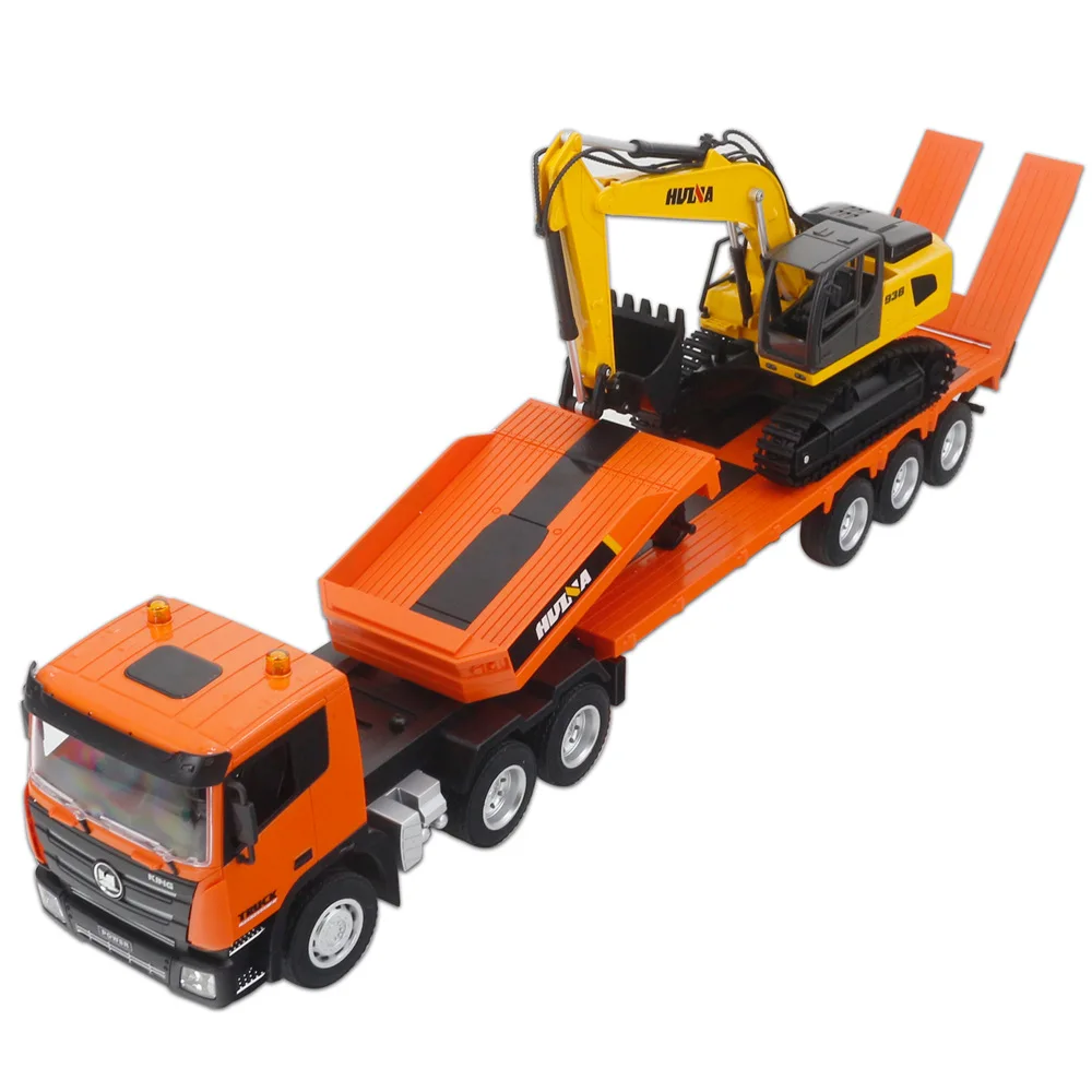 1:24 Simulation Nine-channel Remote Control Flatbed Trailer Excavator Children's Model Toy Car Children's Birthday Gift