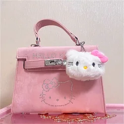 Sanrio Hello Kitty Diamond Pink Small Bag Cartoon Anime Character Accessories New Women's High Quality Fashion Crossbody Bag