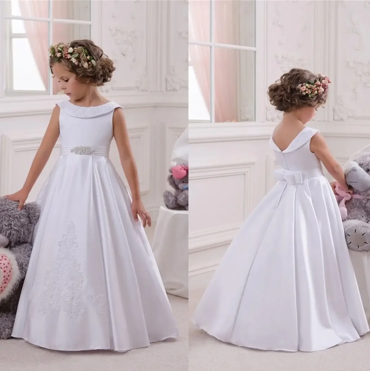 

Flower Girl Dresses For Wedding Junior Bridesmaid Vintage Kids Evening Birthday Party Princess Gown Lolita First Communion