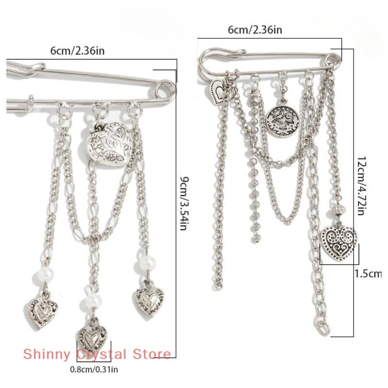 Handgemachte süße Sicherheitsnadel Kette Abzeichen Brosche Pin Charms Perlen ästhetische Quaste Kette Herz Anhänger