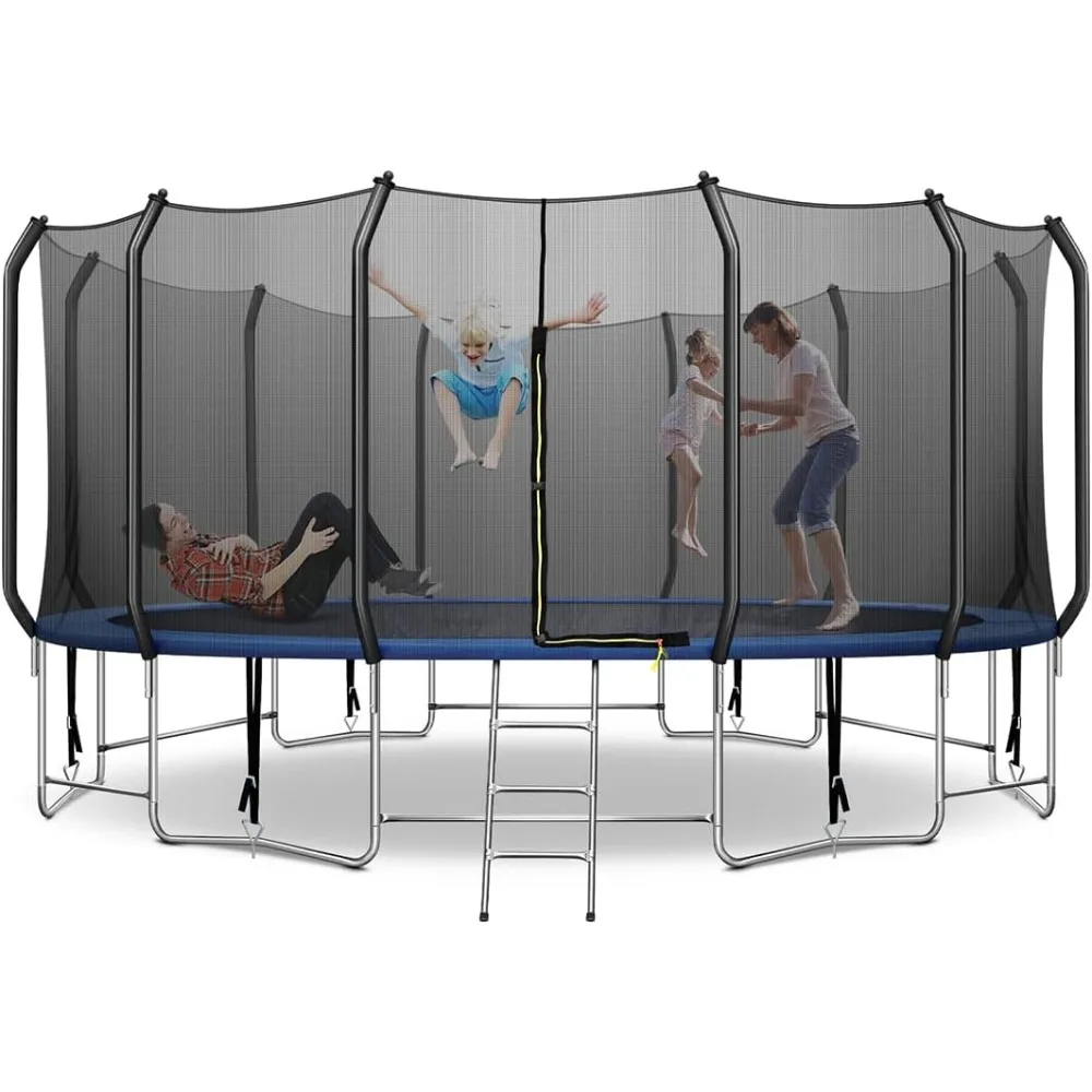 

16FT Trampoline for Kids & Adults, with Safety Net & 6 Wind Stakes, with 1.6MM Thickened High End Curved Poles