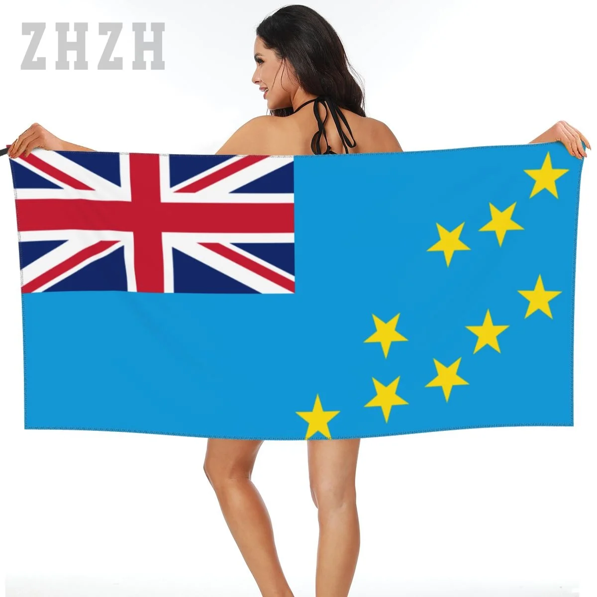 More Design Tuvalu Flag Emblem Bath Towel Quick dry Microfiber Absorbing Soft Water Breathable Beach Swimming Bathroom