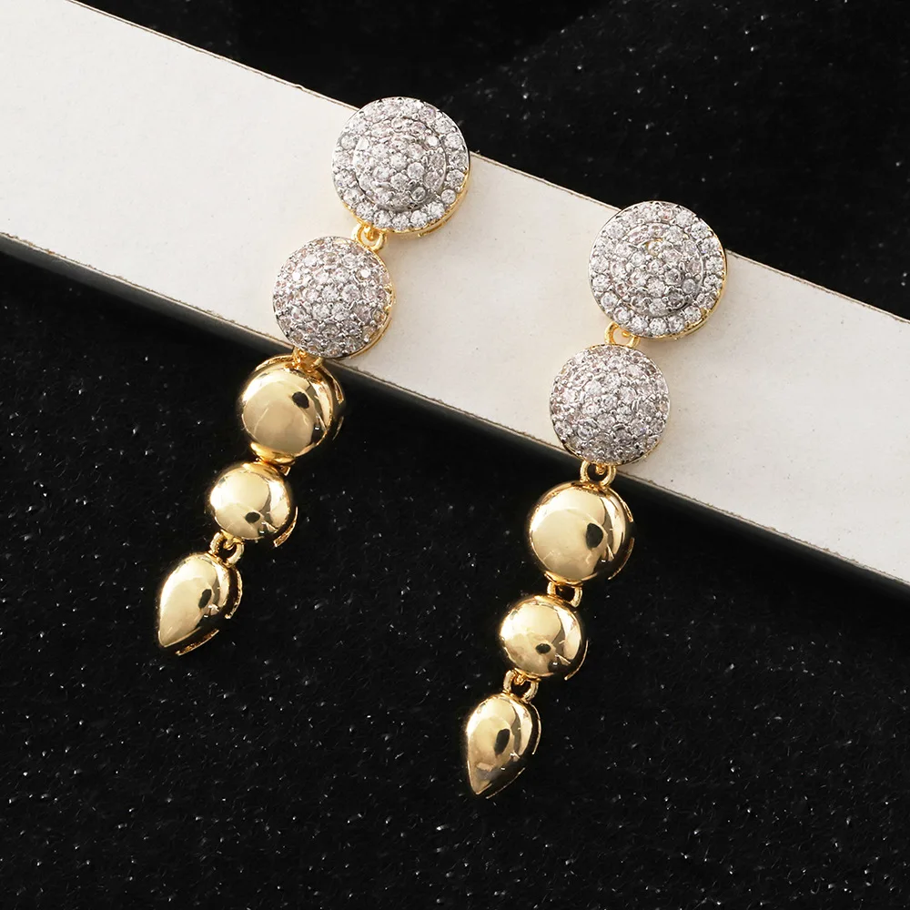 Screw Nail Round Design Golden Necklace Earring Ring Jewelry Sets With Cubic Zirconia GemStone Zircon Sets for Women