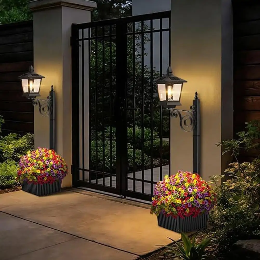 Lámpara solar 2 en 1 para poste, IP54, impermeable, con macetero independiente, lámpara solar decorativa para exterior/puerta principal/patio/césped