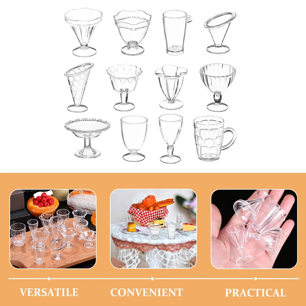 

24pcs Mini Ice Cream Adorable Miniature Plastic Dollhouse Cups Toy Accessories Kids Playsets Mini Dessert Cups