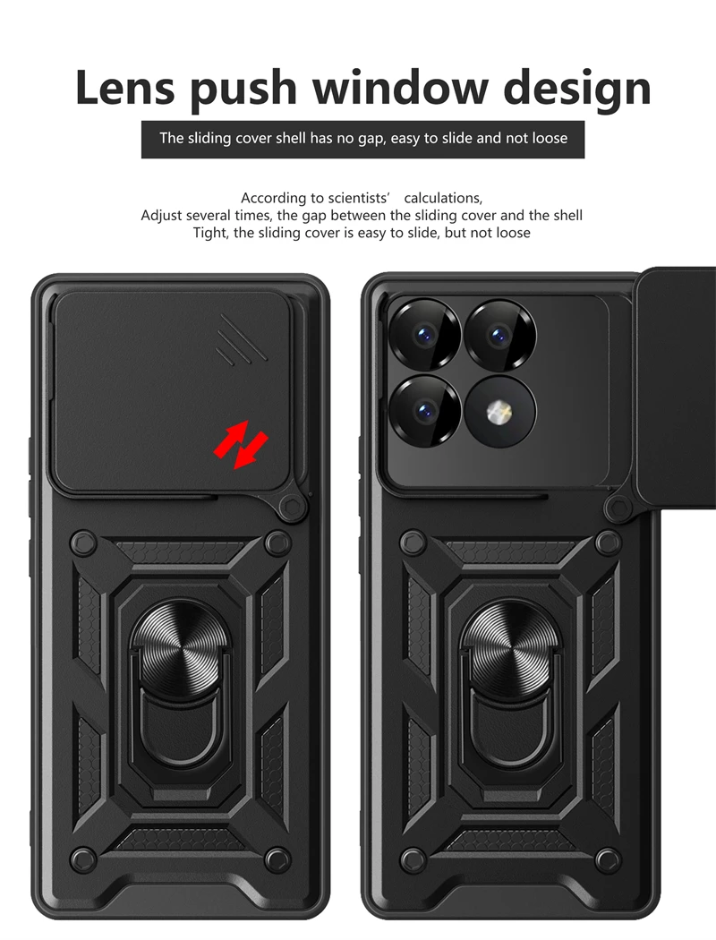 Armor Slide Camera Shockproof Case For Xiaomi Poco F6 Pro Car Magnetic Holder Cover For PocoF6 PocoF6pro Poko Little F 6 F6Pro