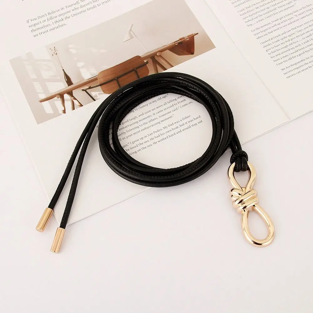 Fashion Knotted Leather Waist Belt Solid Color Simple Thin Women Belt Adjustable Long Length Decorative Waistband for Jeans