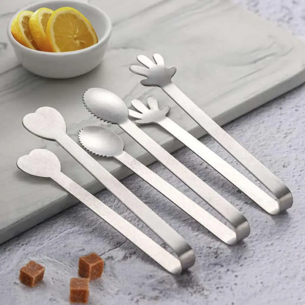 One Piece Molding Tongs Stainless Steel Mini Food Tongs Set Non-deformation Serving Clip for Cooking Appetizers Ice for Fruits