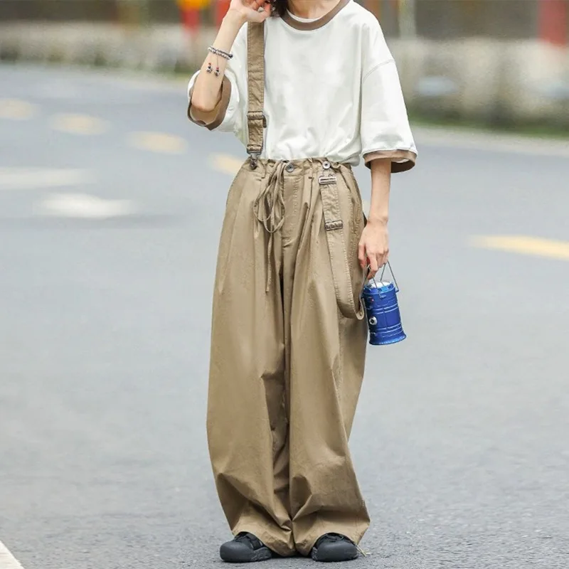 OR FL Detachable Shoulder Strap Design Sense Lantern 100 Cotton Women Cargo Trousers Retro Pull Rope Trendy Brand Y2k Overalls
