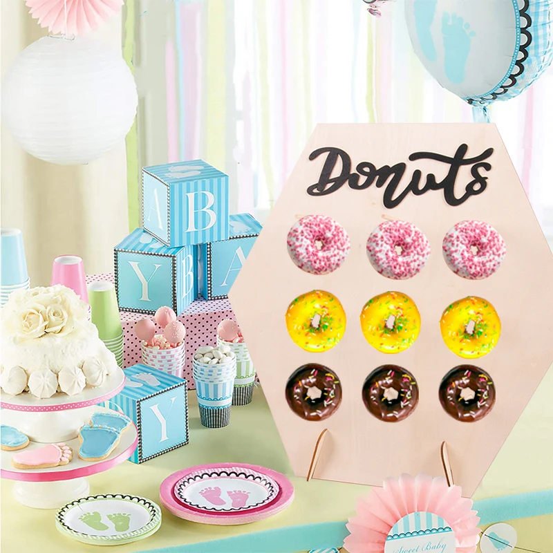 

1set Wood Rectangle Donut Display Stand DIY Dessert Cake Display Rack Wedding Party Table Baby Shower Birthday Party Supplies