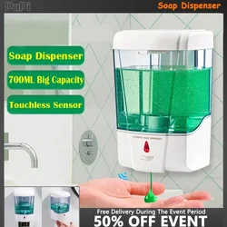 Dispensador automático de sabão líquido, 700ml, recarregável, indução sem toque, desinfetante para as mãos, sensor montado na parede, dispensador de sabão