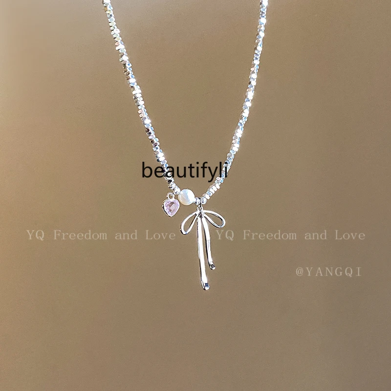 

Small Pieces of Silver Bow Pearl Necklace Women's High-Grade Elegant Clavicle Chain Special-Interest Design Temperament Necklace