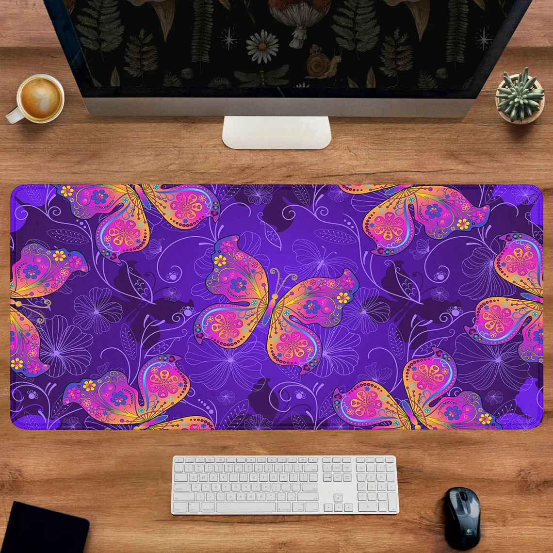 XL Mousepad Colorful Butterfly Rug Non-slip Table Carpet Keyboard Mat Mouse Pad Large Desk Mat Edge Stitched PC Gaming Accessory