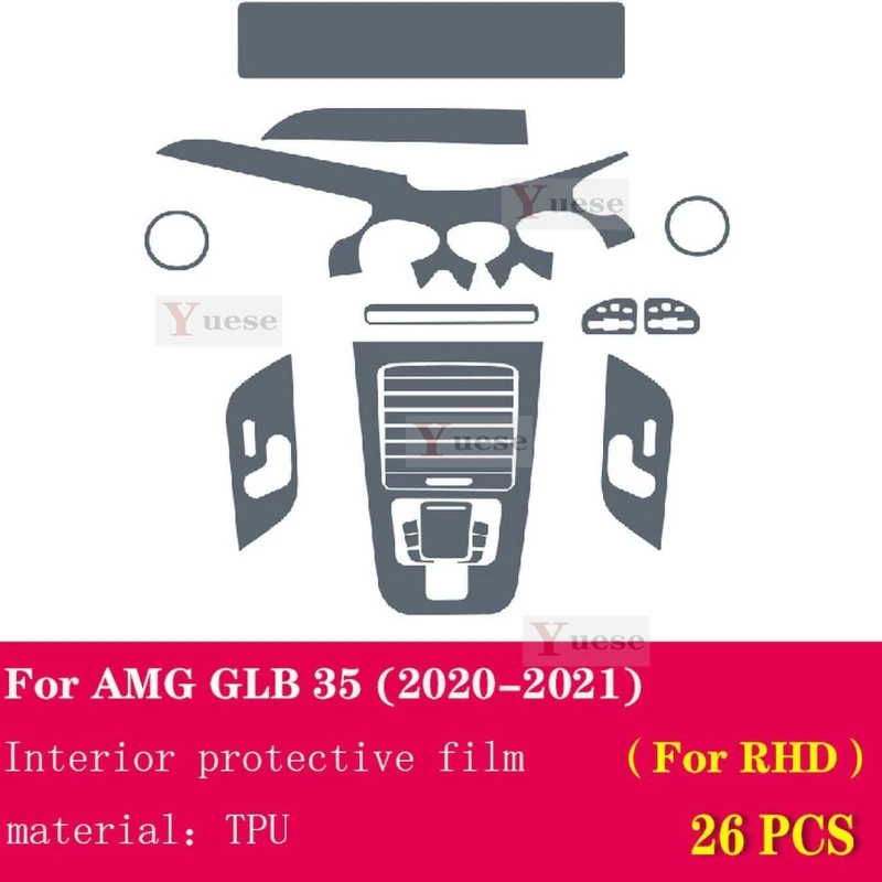 

Car Interior Center Console Transparent TPU Protective Film Anti-scratch Sticker For Mercedes-Benz AMG GLB 35 2020-2021