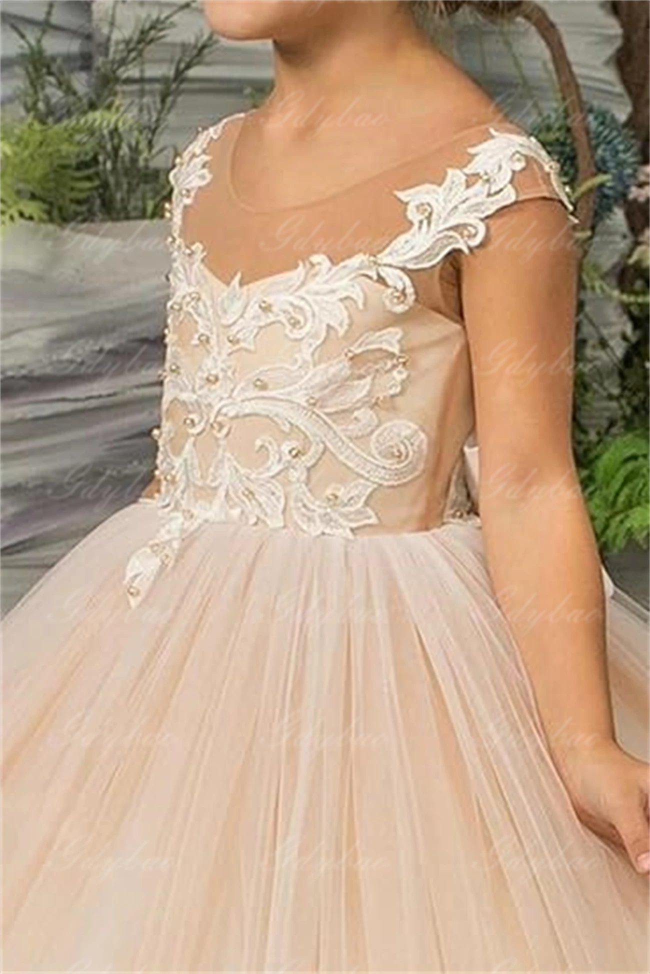 Vestidos florais de renda para meninas, Criança pequena, Vestido de florista, Vestido de baile princesa de tule, Vestidos sem encosto