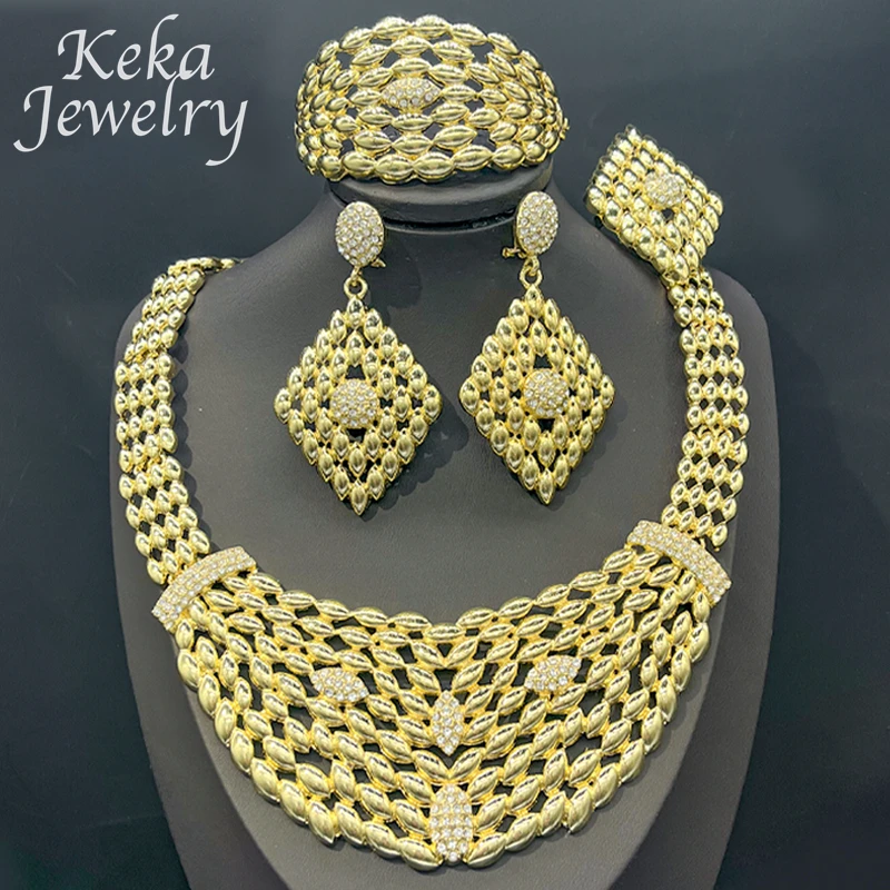 Conjunto de joyería Africana chapada en oro de 18K para mujer, juego de joyas de lujo para uso diario, pendientes, collar, Ideas de regalo para fiesta de boda