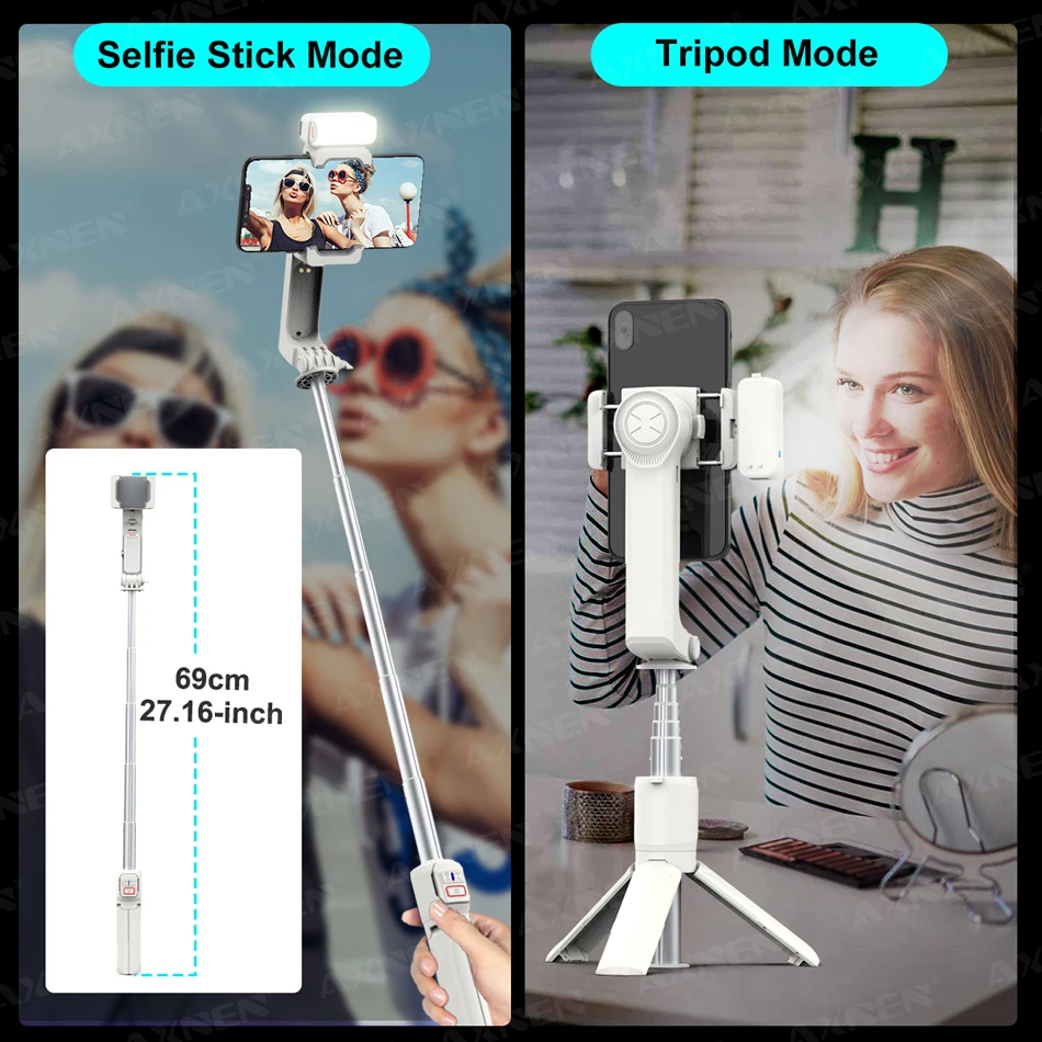 Portable Gimbal Stabilizer for Smartphone, Pocket Selfie Stick with Fill Light, for Android iPhone Call Phone Video Recording