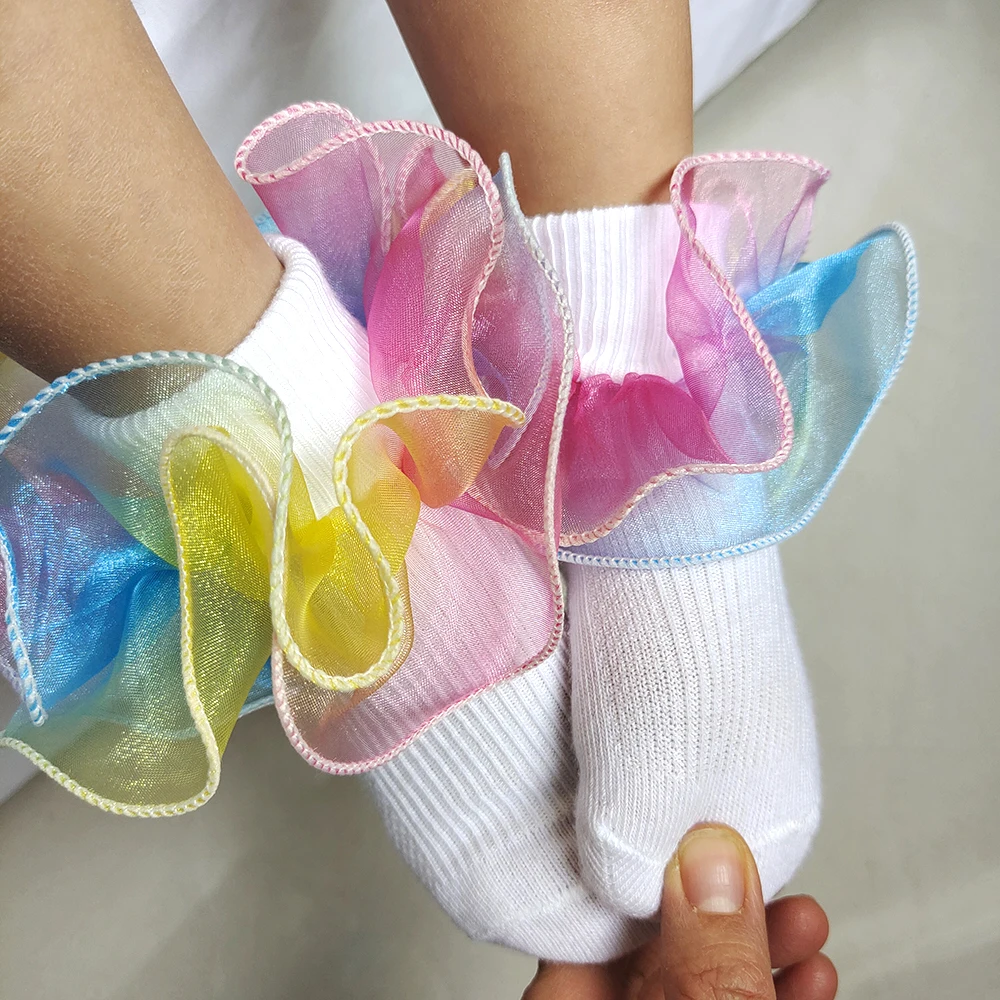 0-10Years Newborn Baby Ankle Socks Rainbow Lace Sock Summer Toddlers Girl Princess Socks Dance Party Kids School