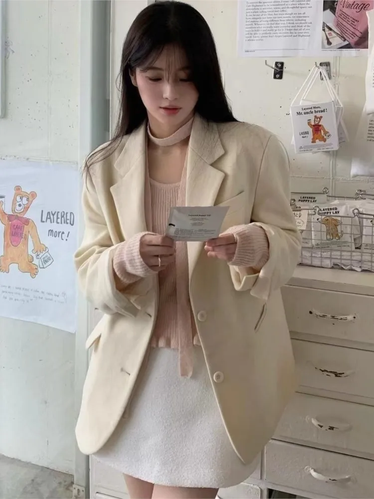 Women Autumn Fashion Tweed Coat Elegant Casual Basic Turn Down Collar Single Breasted Jacket Female Office Lady Clothes New