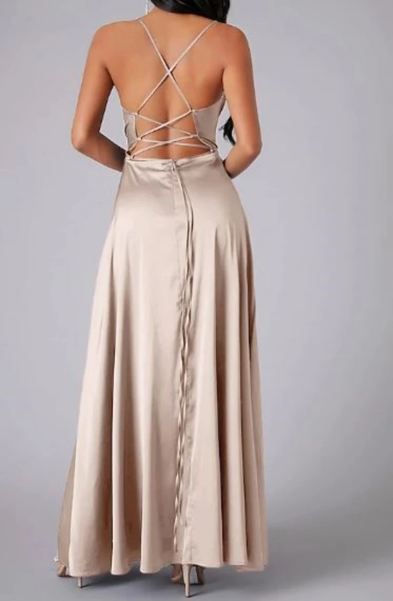 A-Line Cocktail Dresses Sleeveless Spaghetti Strap Taffeta Open Back Dress Wedding Guest Party Sweep Train Sliit