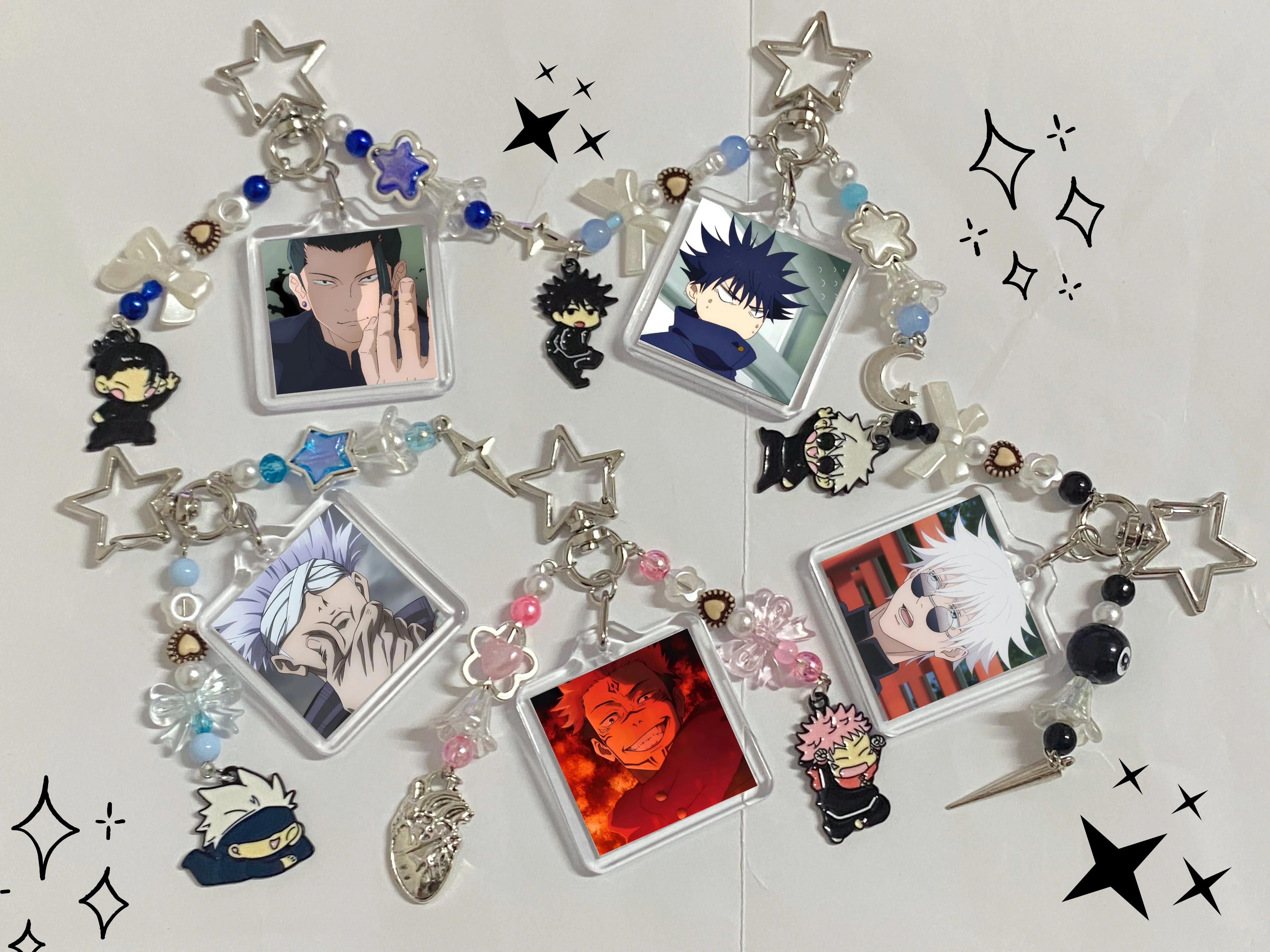 Handgefertigte Anime-Schlüsselanhänger im Gojo/Geto/Megumi-Stil, süße Anime-Anhänger mit Acryl-Charms jjk