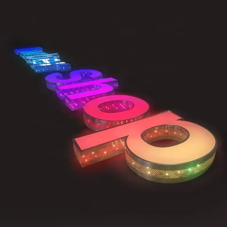Customized 3d Colorful Led Logo Business Wall Sign Shop Store Front Signs Rgb 3D Frontlit Channel Letter Sign