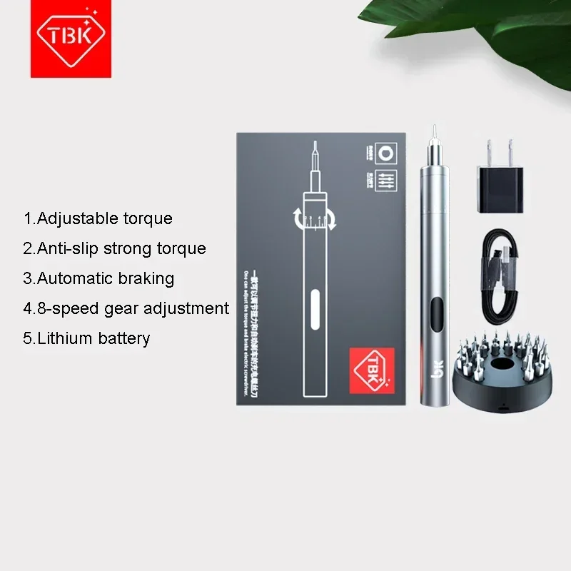 TBK BK008 Adjustable Electric Charging Screwdriver with 24 Screw Bits Mobile Phone Repair Disassembly Tools for Ipad IOS Android