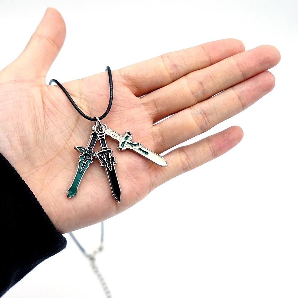 Anime Sword Art Online Necklace for Men Elucidator DARK REPULSER Sword Set Necklace Jewelry Pendant Chains Choker Collares Gift