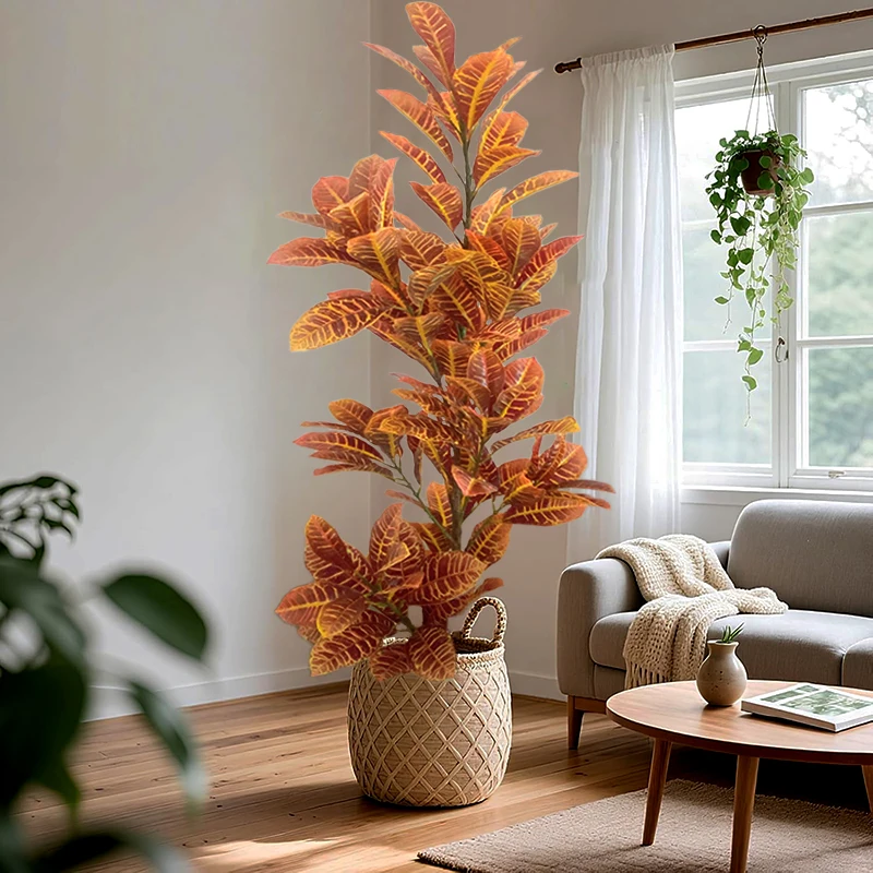 

50-170cm Large Fake Ficus Tree Artificial Tropical Rubber Plants Plastic Codiaeum Tree Leaves Autumn Leafs for Home Shop Decor