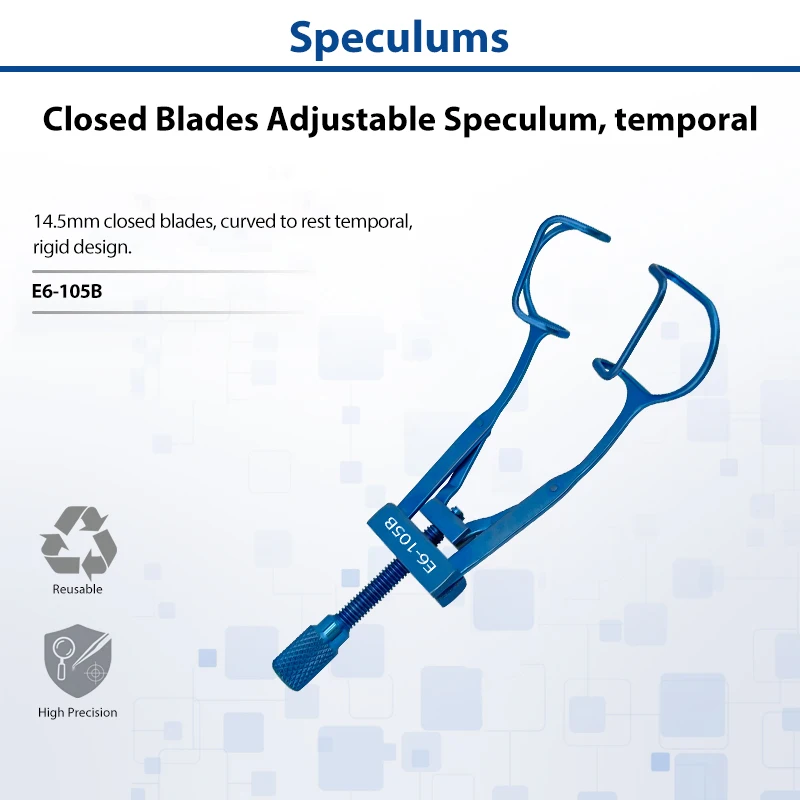 Adjustable Temporal Speculum Closed Blades Ophthalmic Eyelid Retractor for Temporal Approach Cataract Phaco Surgery