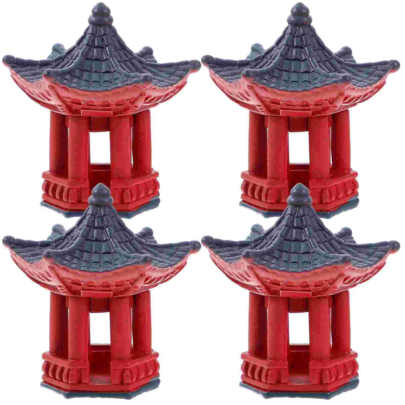 4 Pcs Micro Landscape Pavilion Beautiful Decor Miniature Statue Decorations Desktop Ornaments Resin Garden Meditation Corner