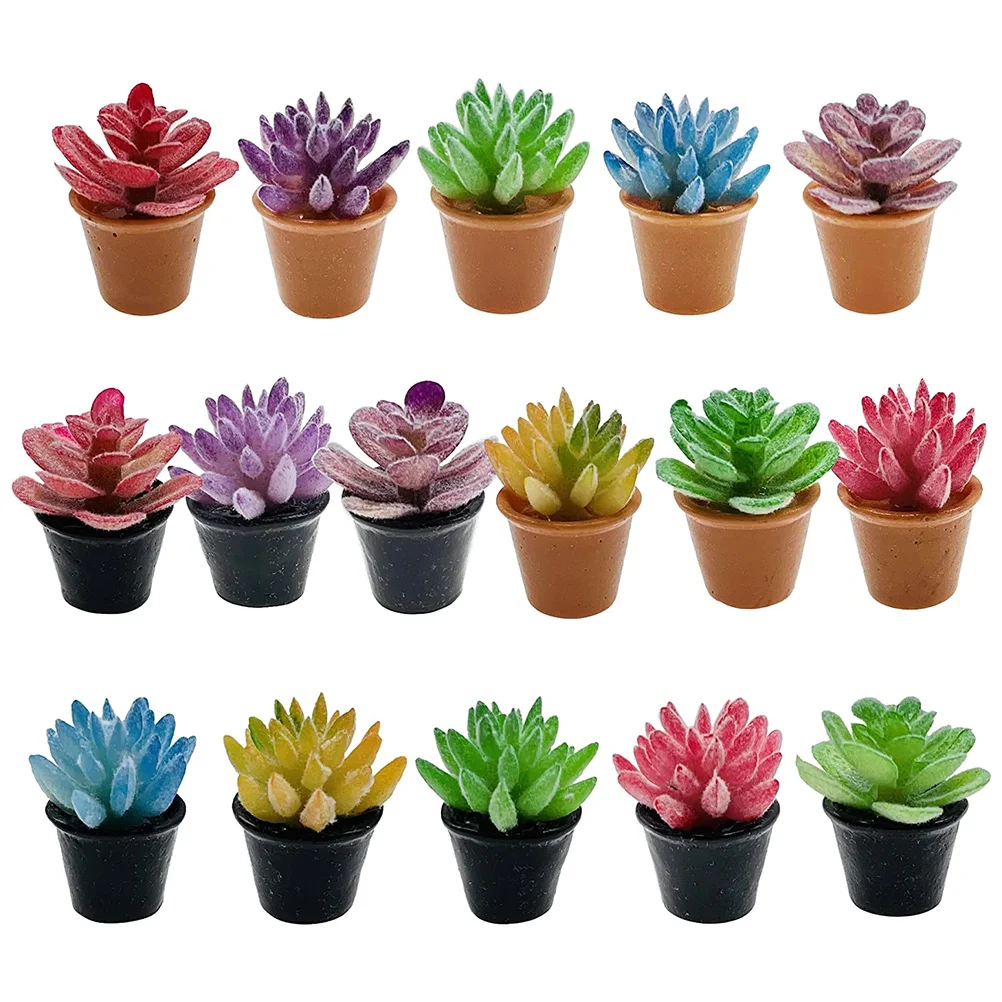 

16 Pcs Miniature Succulents Toy House Accessory Tiny Bonsai Potted Plant Small Accessories Resin Model Decoration