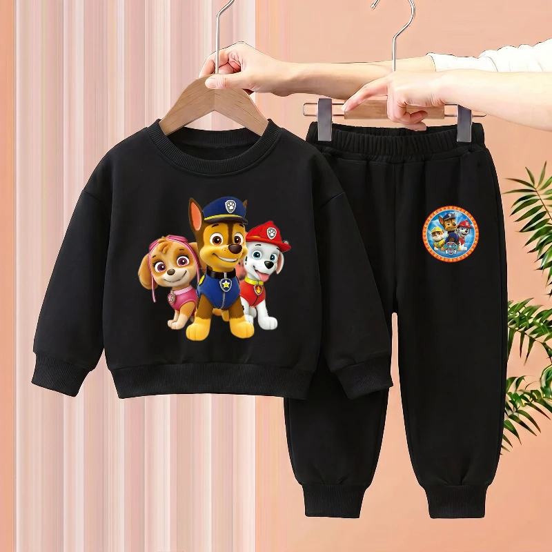 2026 New Paw Patrol Boys and Girls Solid Color Sweatshirt 2‑Piece Outfit, Cute Cartoon Spring Autumn Tracksuit