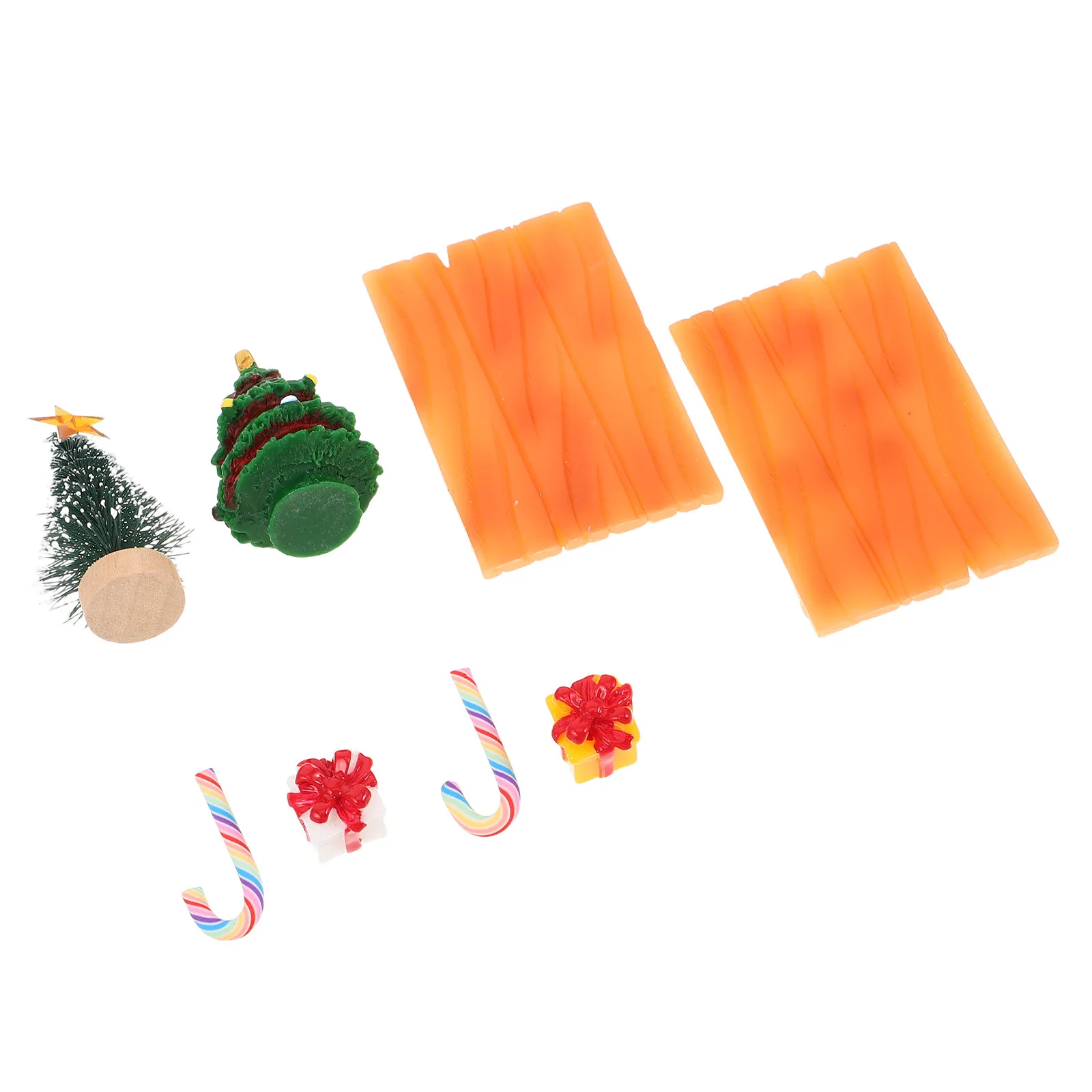 

2Sets Christmas Dollhouse Accessories Miniature Candy Cane Present Box Christmas Tree Bench Chair for Holiday Scene Decorations