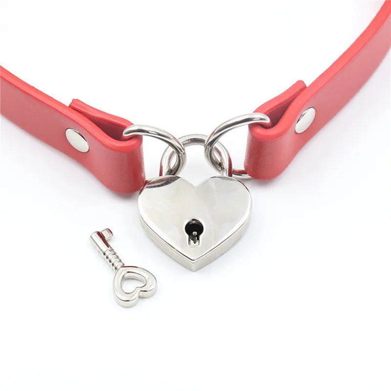 High quality Role play Metal Heart Lock Bondage Choker Collar For Women Girls Necklace Metal Leather Goth Anime Cosplay Gift