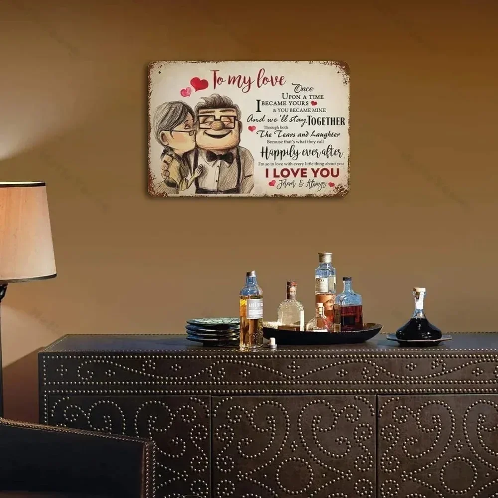 لافتة معدنية عتيقة ساحرة، "أنا أصبحتك" من كارل آند إيلي، فن حائط مثالي لعيد الحب، لتجميل منزلك.