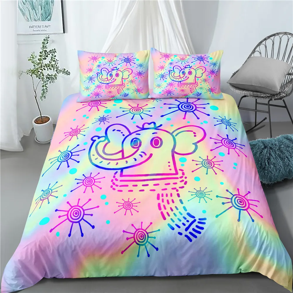 Cartoon Rainbow animal bed linens Home Textile Duvet Cover set Pillowcases Comforter Bedding Set Girl Kids gift Queen King size