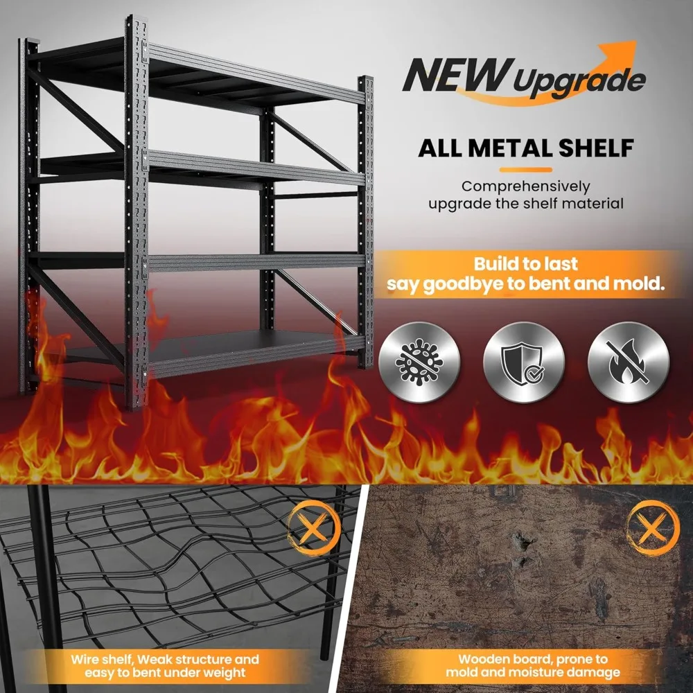 Heavy Duty 71” W Metal Storage Shelves 5000LBS Capacity 4-Tier Garage Shelving Units Steel Industrial Storage Rack Shelf