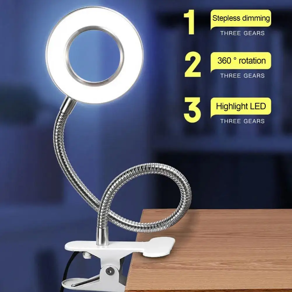 Reading Light Eye Protection Energy Saving USB Powered Clip on LED Desk Lamp Selfie Fill Light for Bed Headboard