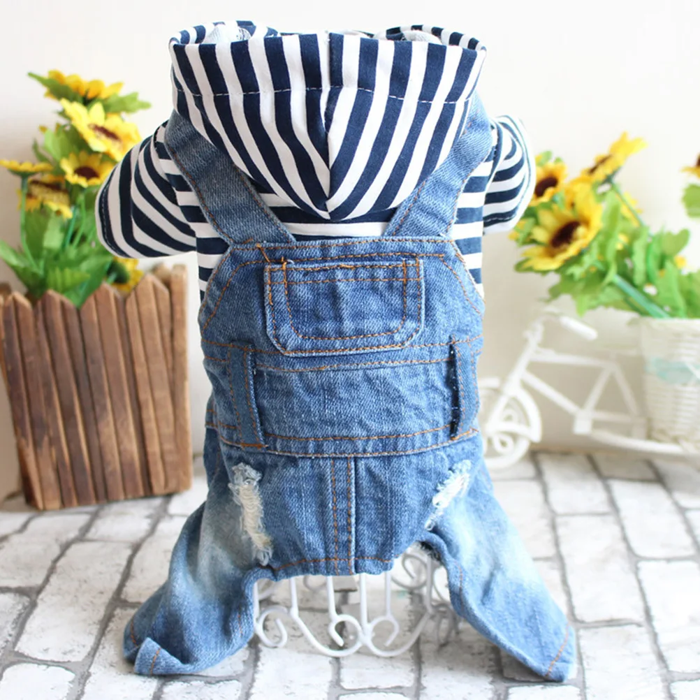 

Pet Dog Clothes Denim Jumpsuit Jean Suspenders Jacket Hat Hoodie Clotes Puppy Wear Trendy Durable Everyday Photos Warm