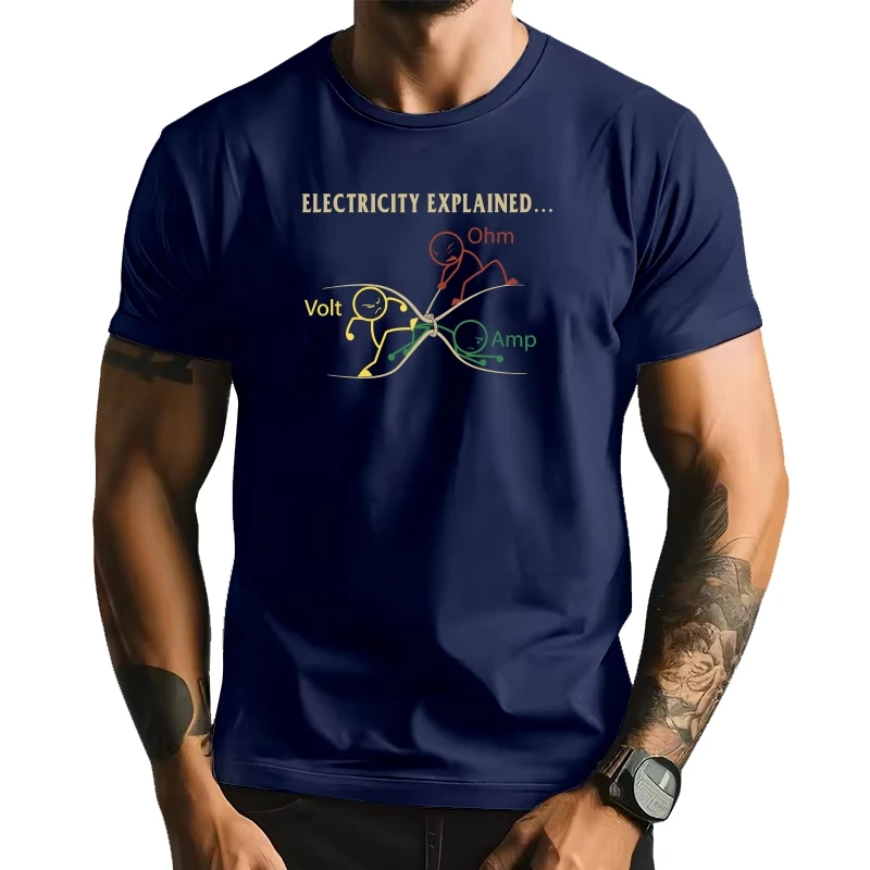 

Electricity Explained Stik Science Men's T Shirts Fashion Tees Short Sleeve Round Neck T-Shirts Cotton 4XL 5XL Clothes