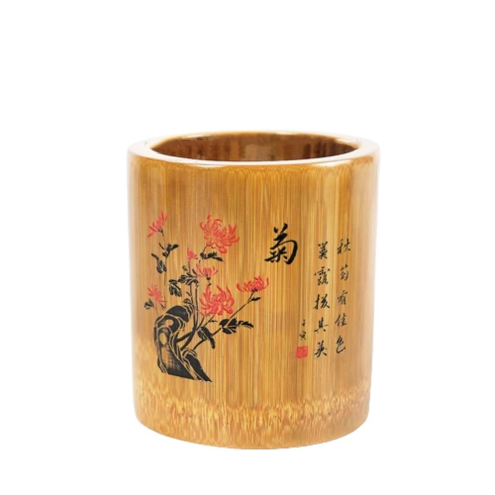 

Portable Multifunctional Desktop Storage Box Cylindrical Chinese Style Pen Holder Bamboo Plum Blossom Pencil Box Stationery