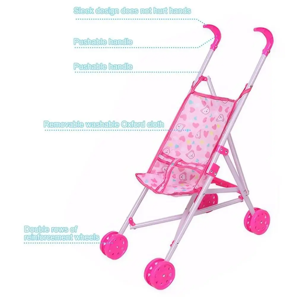 2026 Creative Multicolor Dolls Pram Foldable Playing House Handcart Stable Lightweight Baby Stroller Boys Girl Doll Handcart