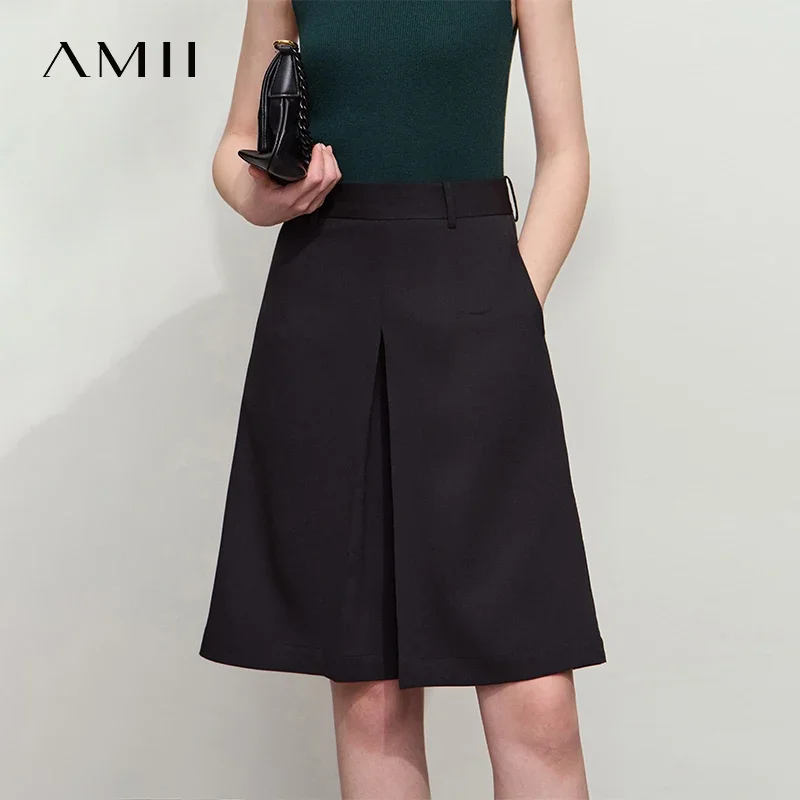 Amii Minimalistเสื้อผ้าผู้หญิงกางเกงขาสั้นกางเกงขากว้าง 2025 ฤดูใบไม้ผลิใหม่ต่อต้านริ้วรอยSolidเดินทางตรงกางเกงขาสั้นผู้หญิง 12541052