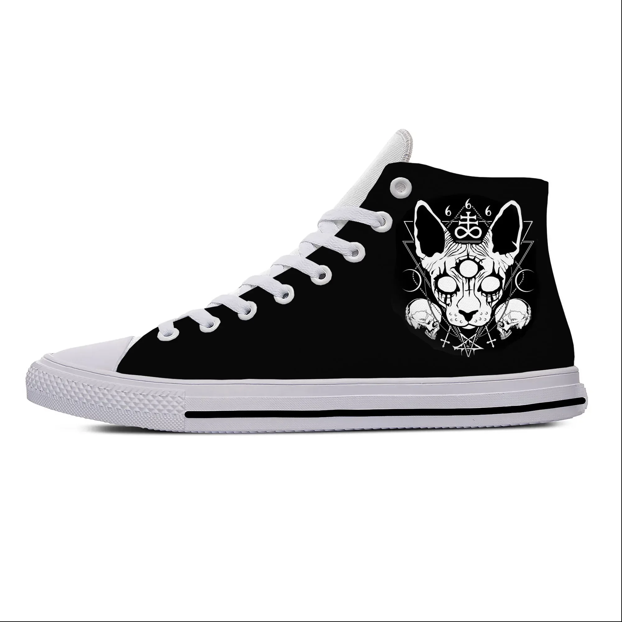 Hot Gothic Goth Satan Satanic Death Metal Sphynx Cat Casual Shoes High Top Lightweight Breathable Men Women Board Shoes Sneakers
