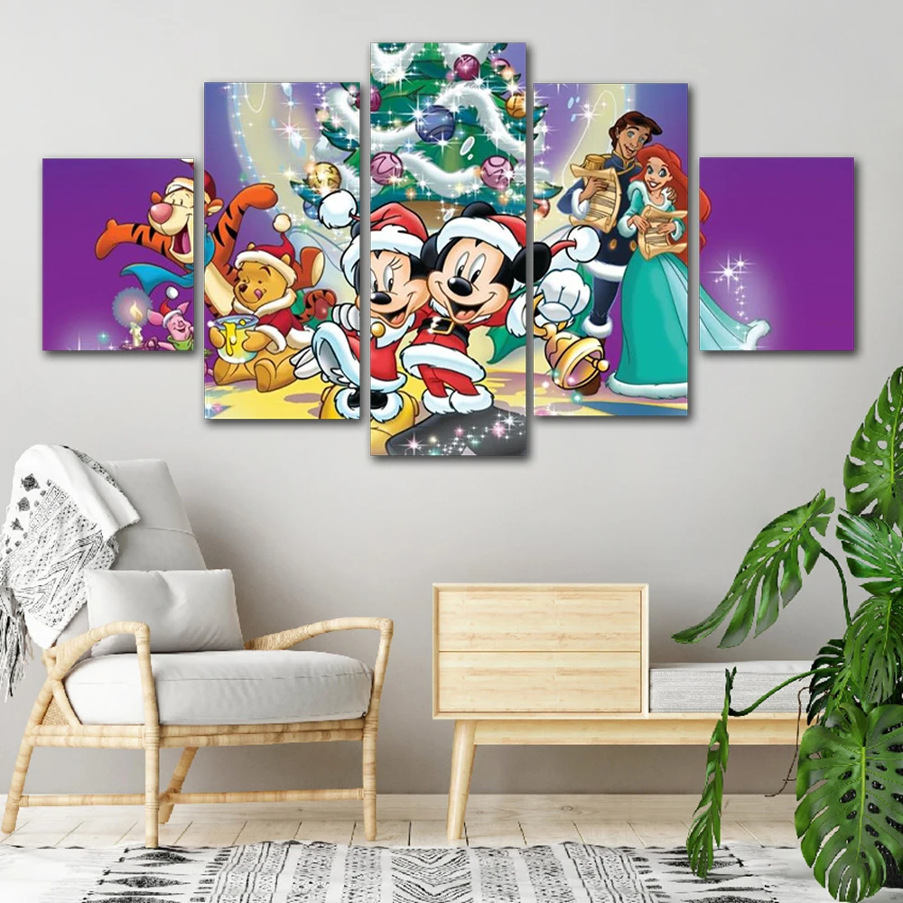 Disney Mickey Mouse Canvas Painting Princess Ariel Posters Wall Art 5 Pieces Winnie The Pooh Picture for Living Room Home Decor