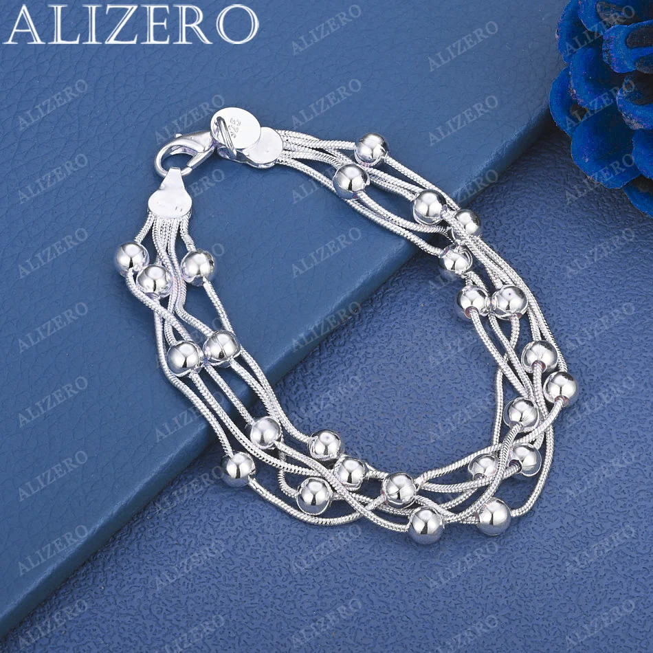 

ALIZERO 925 Sterling Silver Multiple Ball Chain Bracelet For Women Men Fashion Jewelry Charm Grace Noble Wedding Accessories