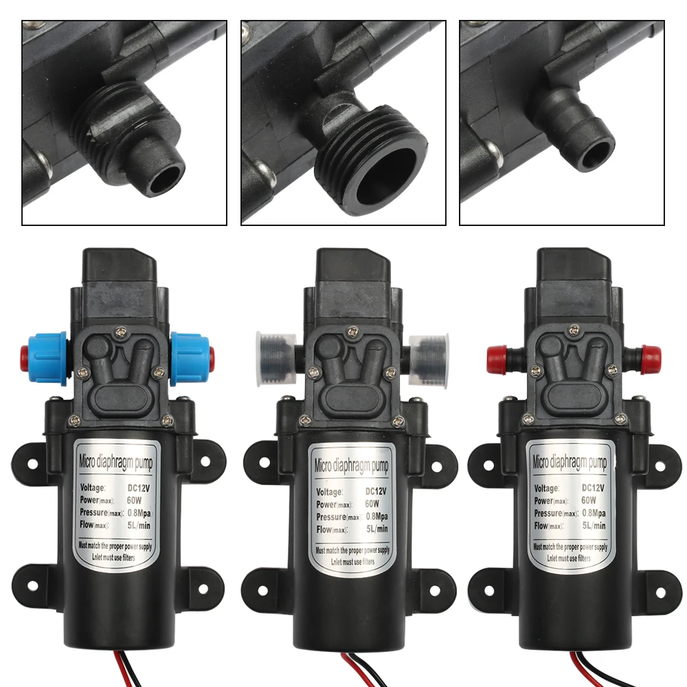 Pompa Air diafragma 12V 60W sakelar otomatis, pompa air semprotan cuci mobil tekanan tinggi 5l/menit 0,8mpa 5l/menit